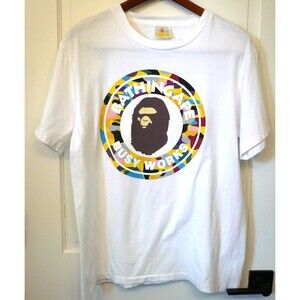 Vtg Bape The Bathing Ape White XL (L) T-Shirt Tee Multicolor Camo Single Stitch